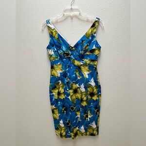 Jones New York Blue and Green Floral Midi Dress